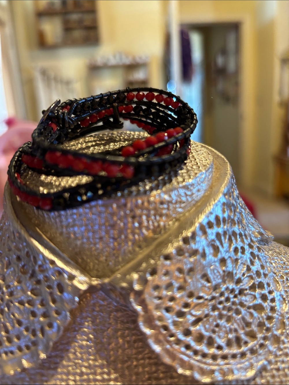 Red and Black Beaded Wrap Bracelet - Women’s Multi-Strand Fashion Jewelry